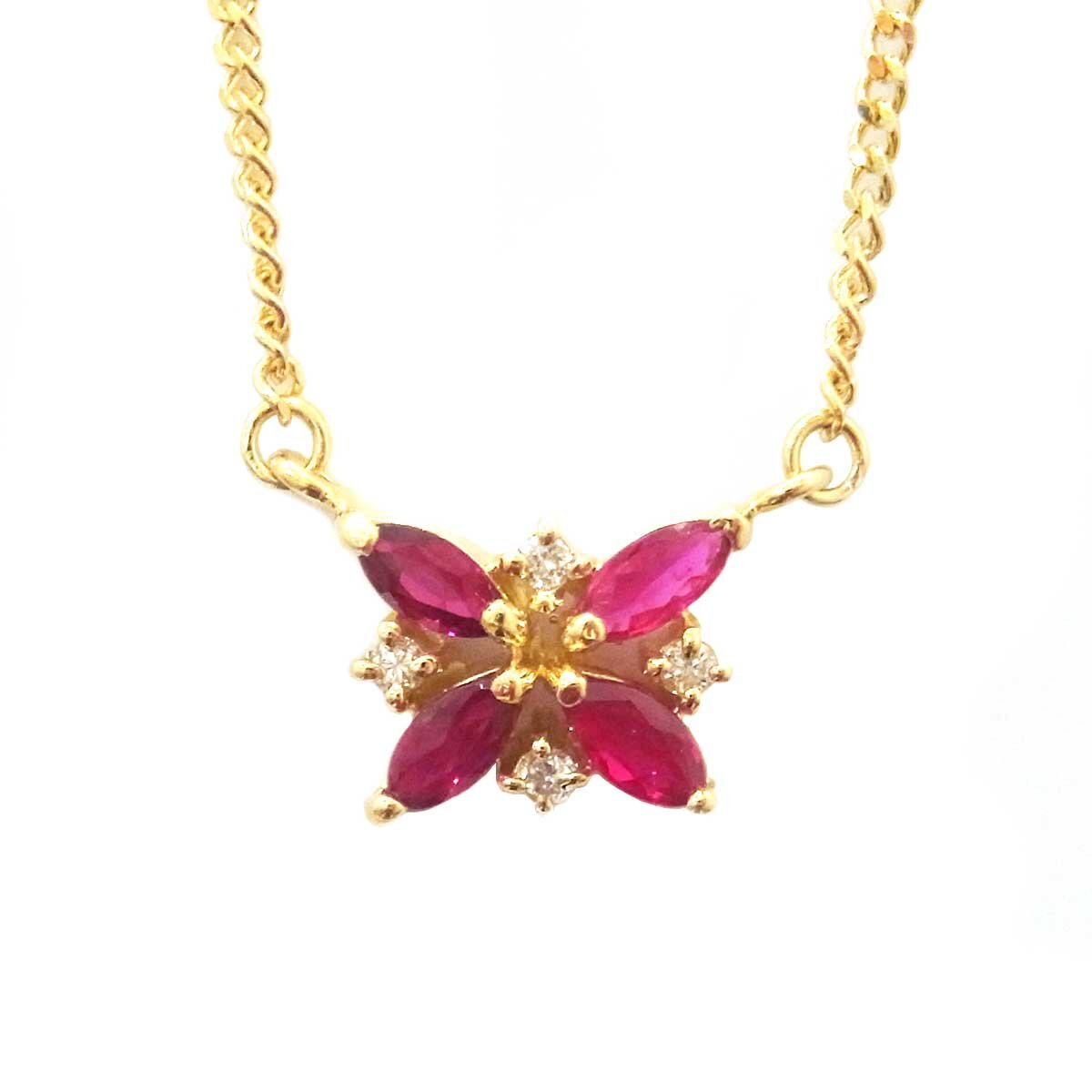 全ての 【新品仕上げ済/Sランク】K18 アクセサリー ジュエリー イエローゴールド 3.1g 0.03ct 0.36ct 蝶モチーフ ネックレス ルビー・ダイヤモンド ルビー