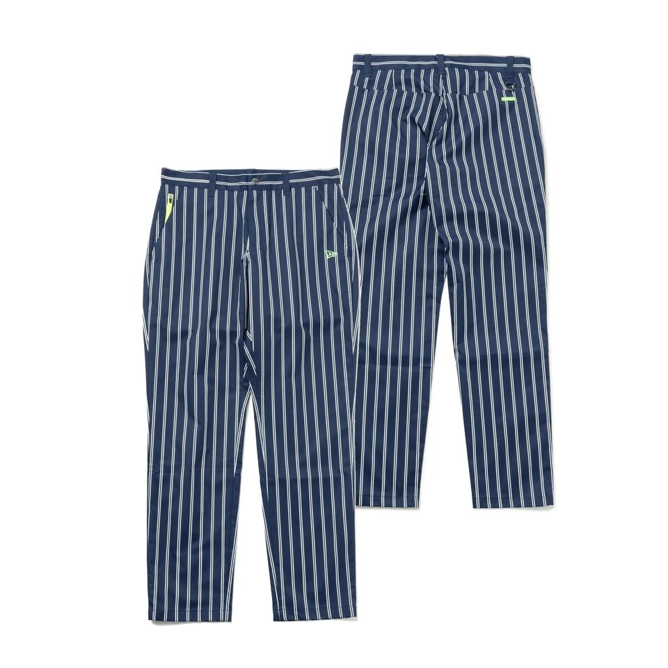 ★新品★ NEWERA GOLF テーパード ストレッチパンツ ネイビー/ホワイト ストライプ × ネオングリーン　ホワイト Lサイズ　ゴルフ