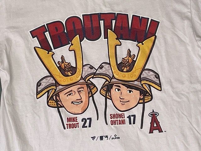 Fanatics MLB ロサンゼルスエンゼルス マイクトラウト 大谷翔平 トラウタニ TROUTANI Tシャツ 白 ホワイト L [l-0708]_画像3