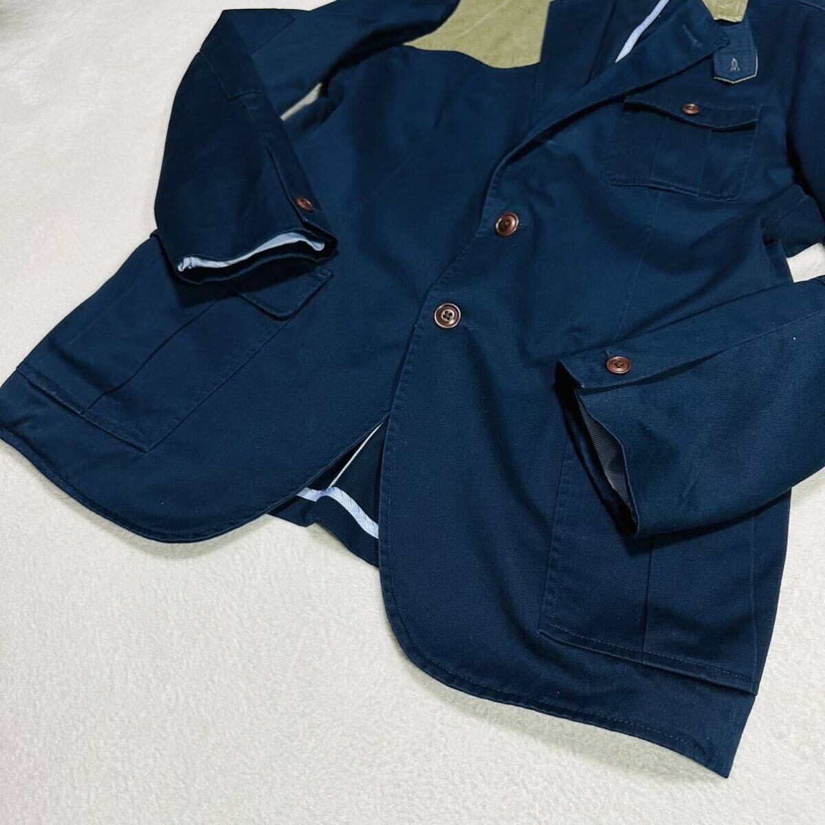 希少L!ランズエンド Classic Clothing サファリ ジャケット アンコン テーラード エルボーパッチ 段返3B ネイビー 濃紺LANDSEND メンズ_画像4