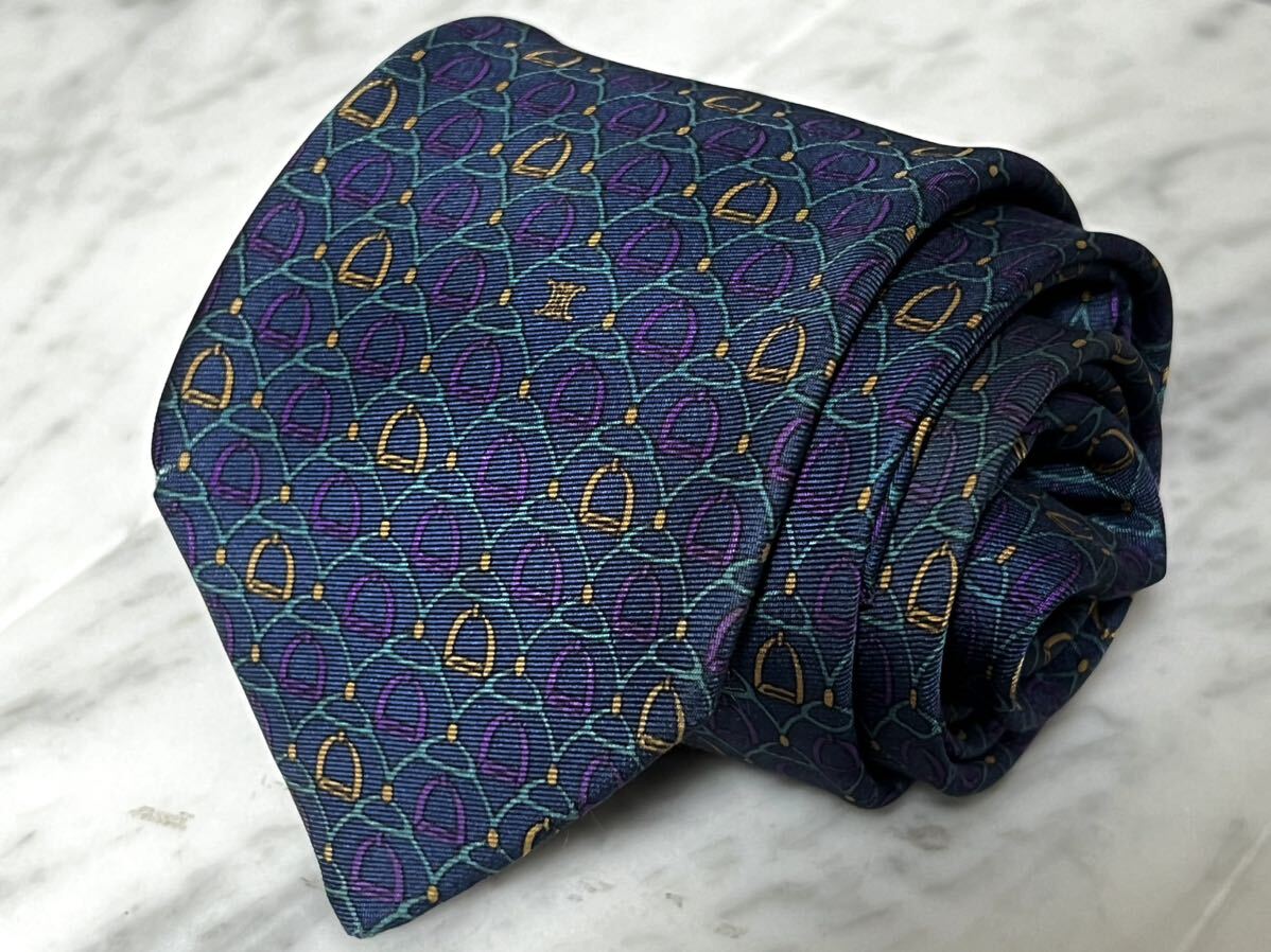 699 jpy ~ CELINE necktie one Point Logo Macadam navy series multicolor 