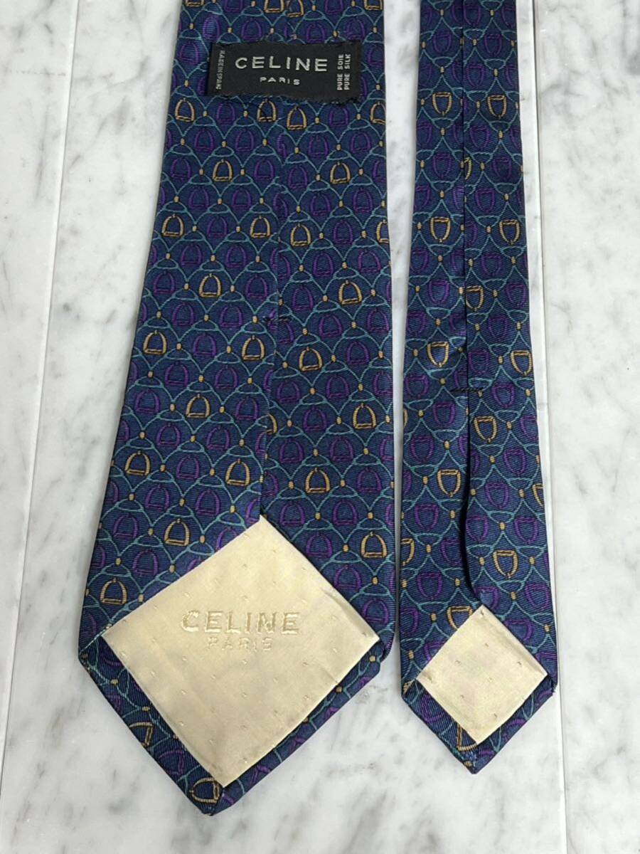 699 jpy ~ CELINE necktie one Point Logo Macadam navy series multicolor 