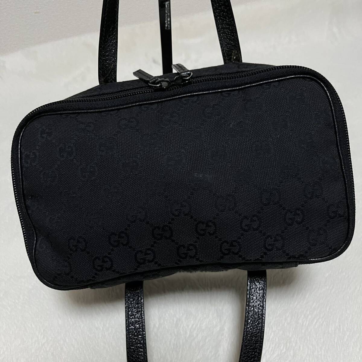 1 jpy unused class # GUCCI Gucci 124540 GG canvas × leather handbag vanity bag pouch black group 