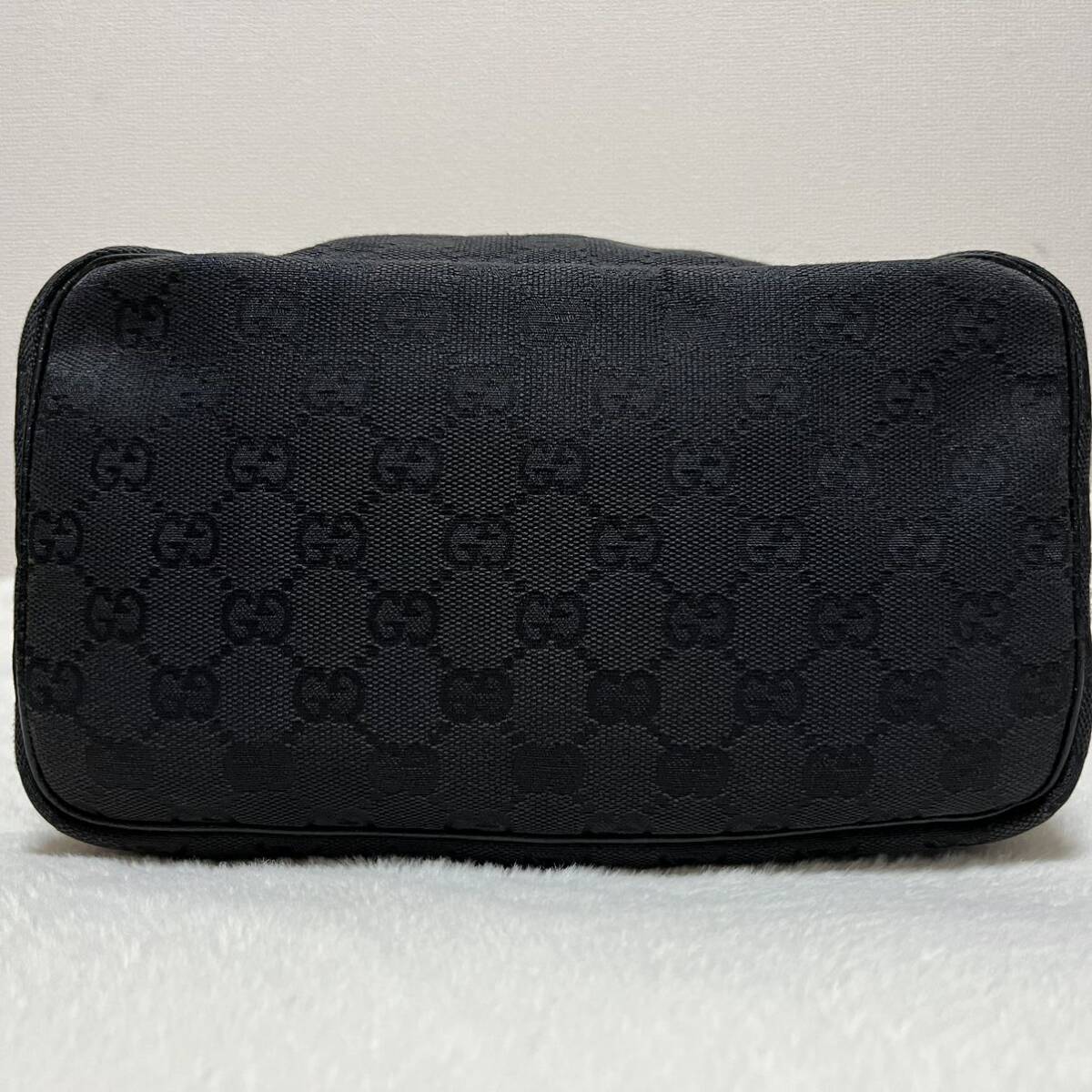 1 jpy unused class # GUCCI Gucci 124540 GG canvas × leather handbag vanity bag pouch black group 