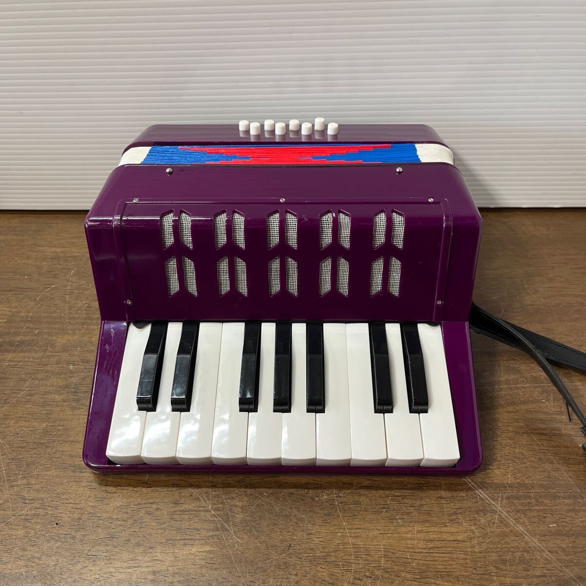 1円スタート エントリーレベルのピアノ アコーディオン コンパクト ポータブル 明るい色 17キー ピアノ アコーディオン 紫 中古 (3-2の画像1