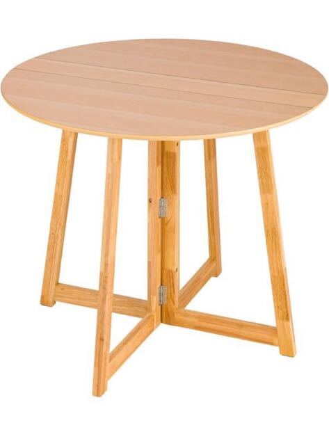 ドウシシャ 折りたたみテーブル ダイニングテーブル 丸 円形 90cm 天然木製 北欧 ナチュラル 幅90×奥行90×高さ72cm NDT90R-NA ※難あり