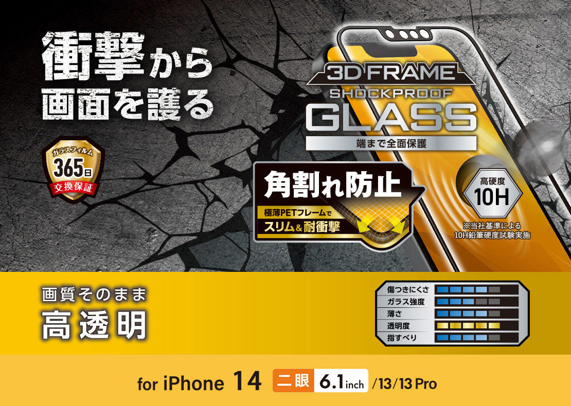 3個 エレコム iPhone 14・13 Pro・13 SHOCKPROOFガラスフィルム フルカバー 高透明 極薄硬質フレーム付き 全面液晶保護 シールシート 095の画像10