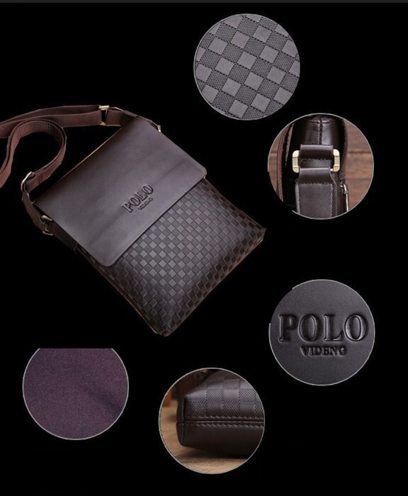 【限定特価】 POLO VIDENG 新品 メンズ ショルダーバッグ ブラック黒 高級PUレザー 市松模様 チェック柄 大人気ブランド 多機能 上質の画像2