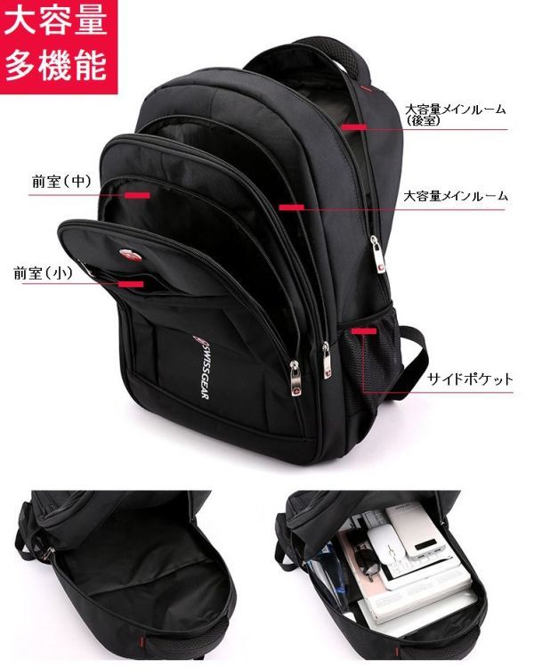 1円～ SwissGear 新品 メンズ リュック デイパック バックパック ビジネス 多機能 大容量 防水性 耐久性 大人気ブランド 上質 質感 格安 FC_画像10