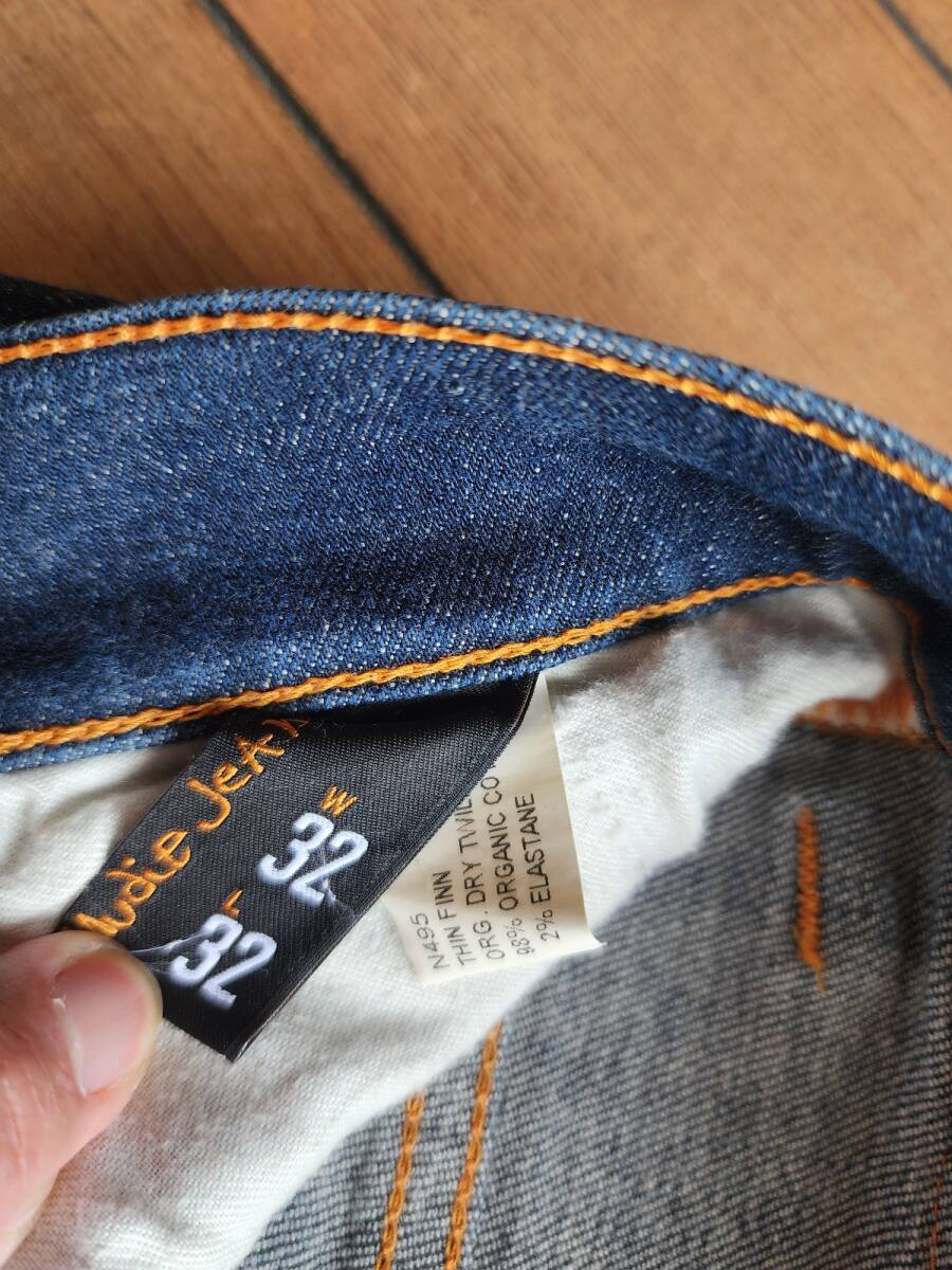 ヌーディー ジーンズ シンフィン W32L32 ユーズド加工 nudie jeans thin finn デニム パンツの画像4
