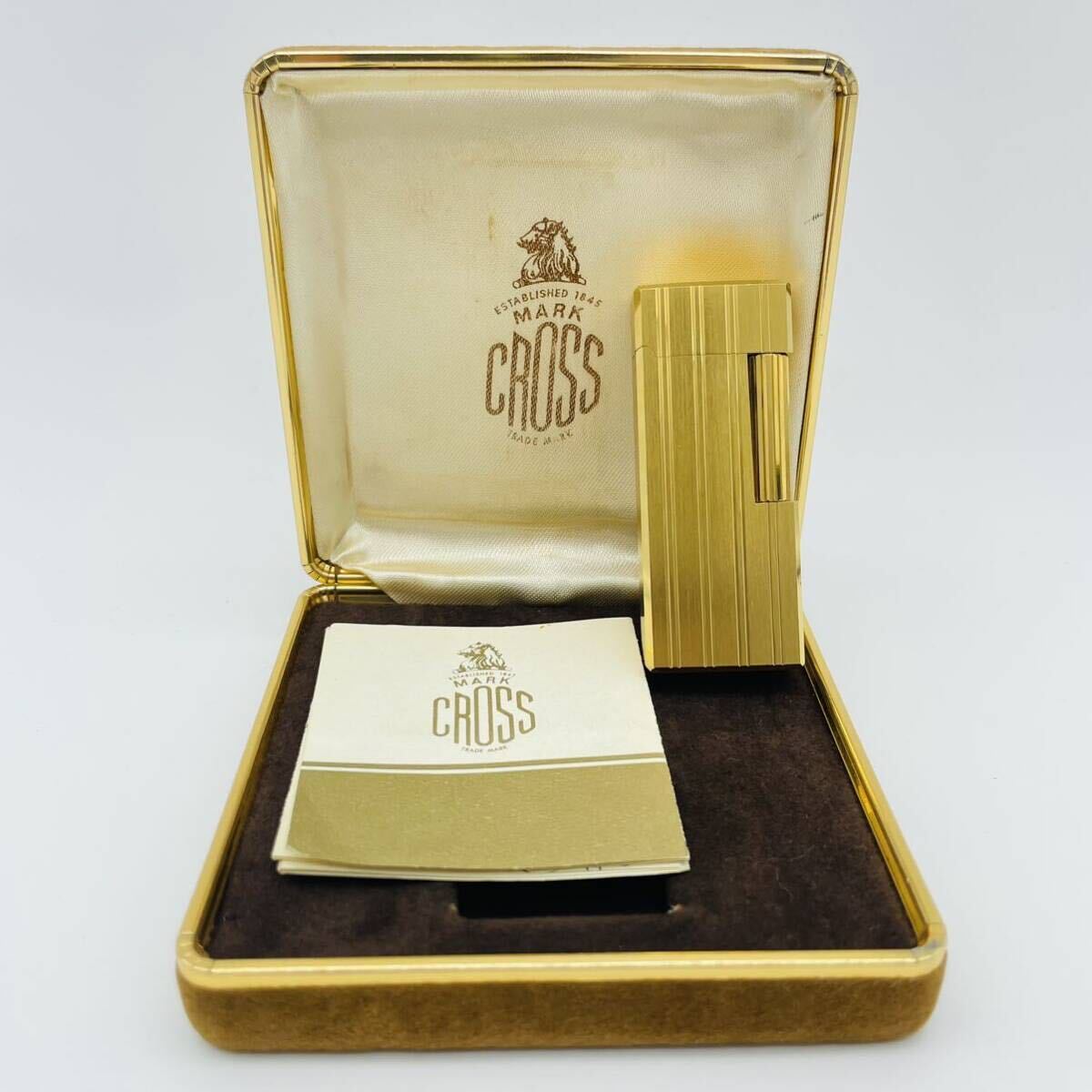 [1 jpy start ]MARK CROSS Mark Cross gas lighter Gold color case . owner manual attaching MG116