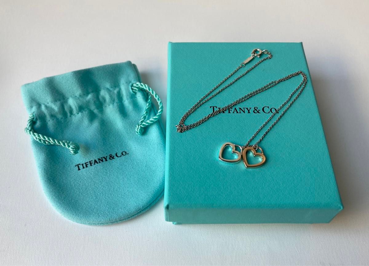 Tiffany＆co.  ティファニー　センチメンタル　ダブル　オープンハート　ゴールド　シルバー　コンビネックレス　k18