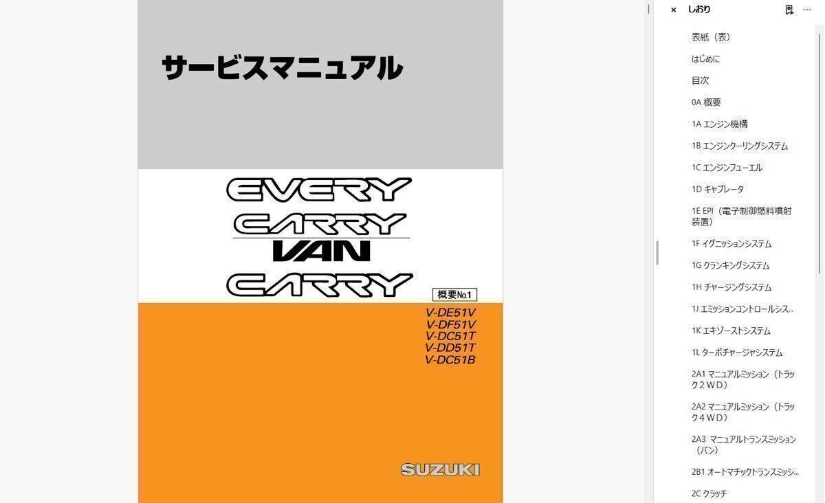 【送料無料】DE51V DF51V DC51T DD51T DC51B DD51B サービスマニュアル PDF版 エブリイ キャリイ 51エブリイ 51キャリイの画像3