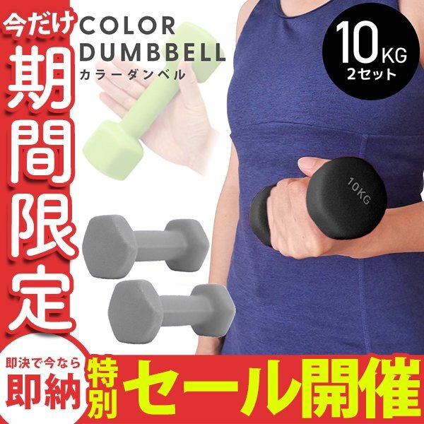 【数量限定セール】ダンベル 10kg 2個セット カラーダンベル 鉄アレイ ウエイトトレーニング ダイエット 筋トレ ダイエット グレー_画像1