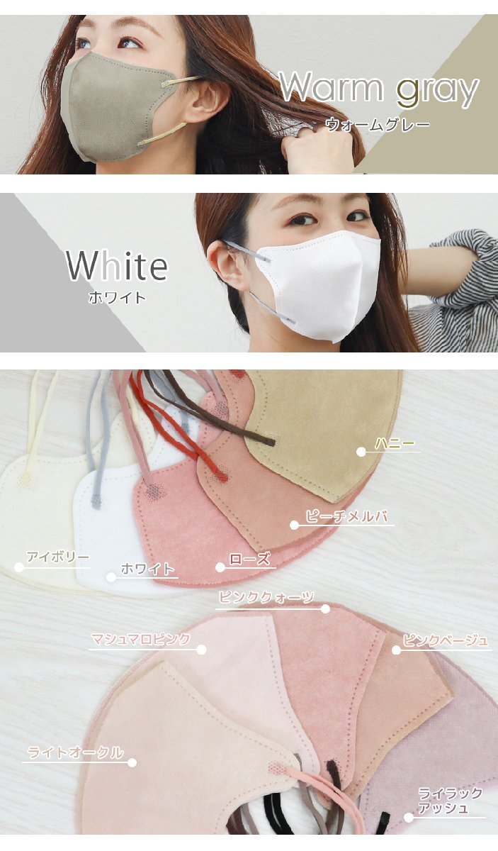 【ホワイト】3Dデイリースタイル カラーマスク バイカラー 20枚 Mサイズ 両面同色 3層構造 不織布 小顔 ジュエルフラップマスク_画像5