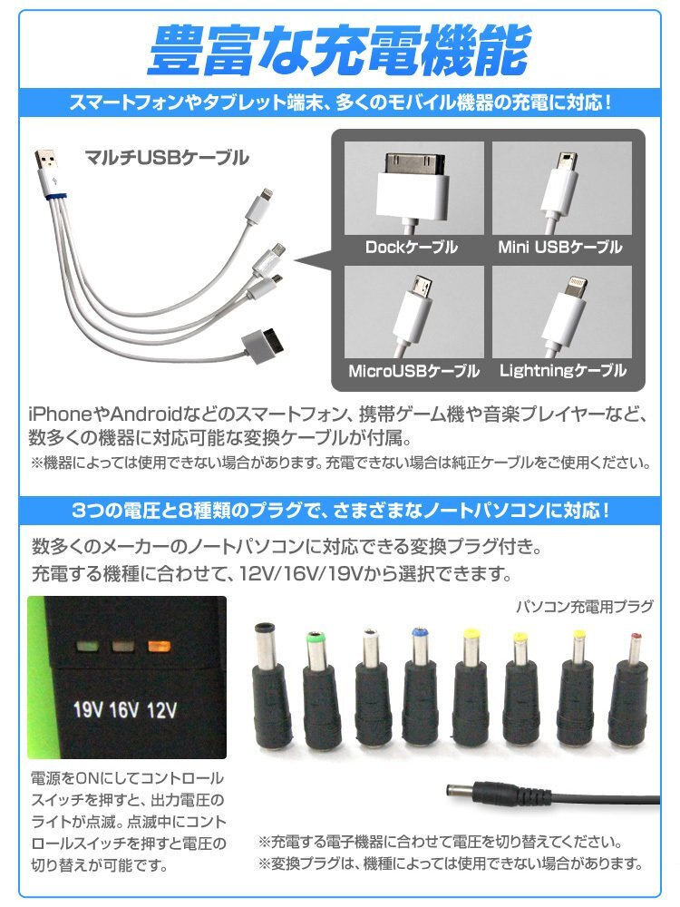 多機能 ジャンプスターター モバイルバッテリー 12V 車用 充電器 エンジンスターター 大容量 懐中電灯 16800mAh 自動車 スターター 災害時_画像7