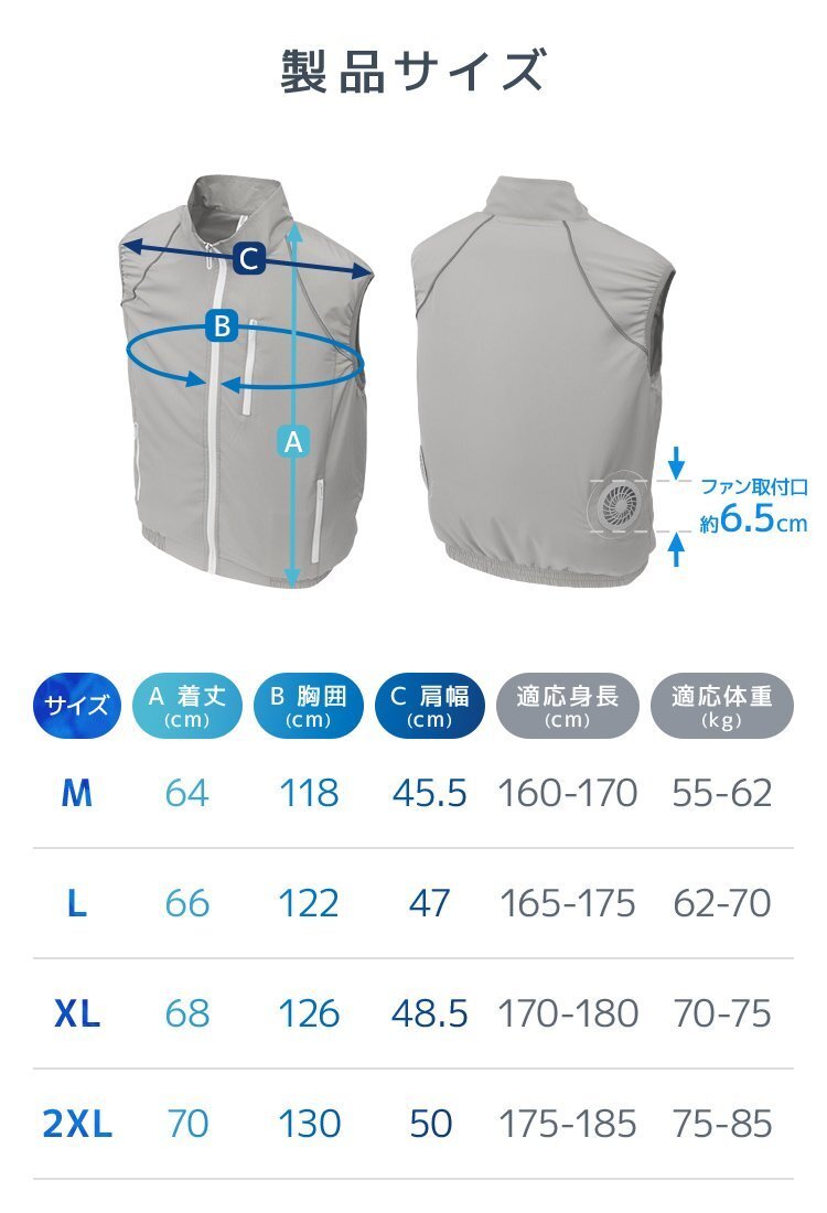 【数量限定セール】空調作業服 Mサイズ クールベスト 空調ベスト 洗える 軽量 扇風機 作業服 ベスト ゴルフウエア 熱中症対策 空調 グレー_画像9