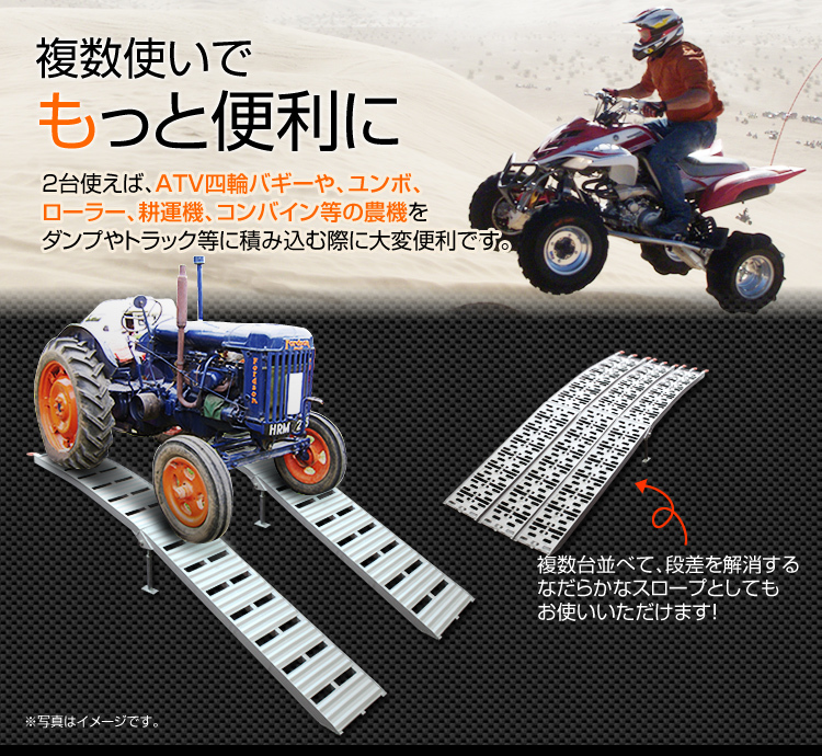 2本セットアルミラダーレール 折り畳み式 耐荷重340kg バイク ブリッジ スロープ タイダウンベルト スタンド Btypeの画像6