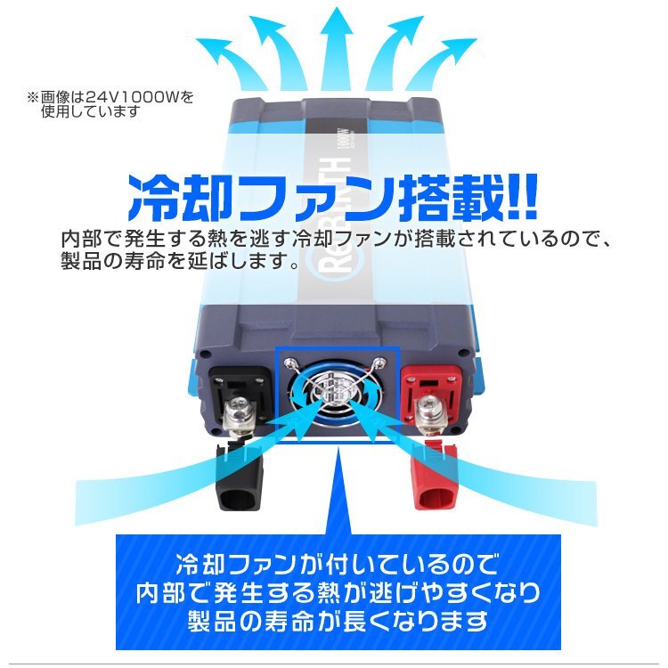 正弦波 電源インバーター DC24V → AC100V 1500w 車載コンセント USBポート 3Pプラグ対応 50/60Hz切替 車用 カーインバーター_画像5