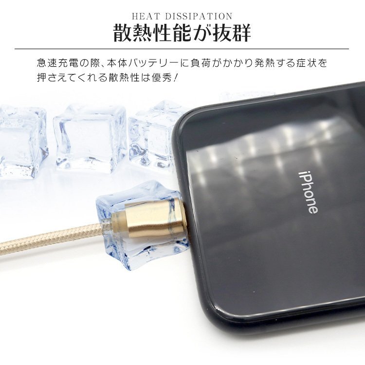 充電ケーブル 1.5m 2本セット ナイロン素材 ライトニングケーブル 急速充電対応 iPhone iPad AirPods Apple 転送 断線しづらい 頑丈 新品の画像5