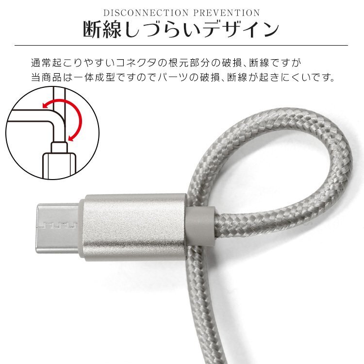 Type-C 充電ケーブル 2本セット 0.25m 0.5m 1m 1.5m 2m 高速充電 ナイロン素材 断線しにくい データ転送 充電器 Android Iphone15 新品_画像3