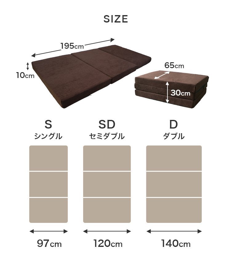 【数量限定セール】高反発マットレス ダブル 三つ折り 厚さ10cm 高反発ウレタン 洗えるカバー 体圧分散 ベッド マットレス ブラウン_画像10