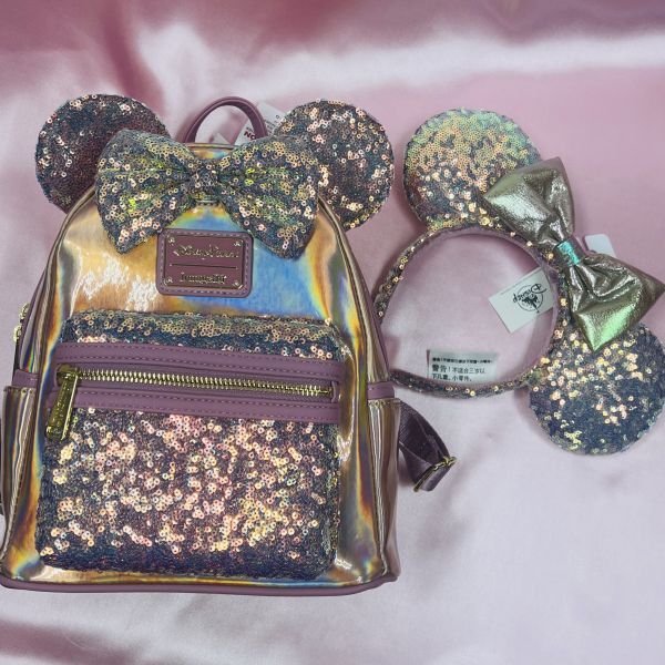 【Loungefly】ディズニー パークス ラウンジフライ WDW 50th バックパック ＆ カチューシャ セット Disney Backpack Iridescent リュック_画像2