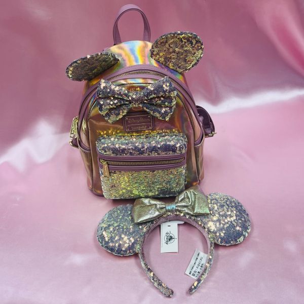 【Loungefly】ディズニー パークス ラウンジフライ WDW 50th バックパック ＆ カチューシャ セット Disney Backpack Iridescent リュック_画像5