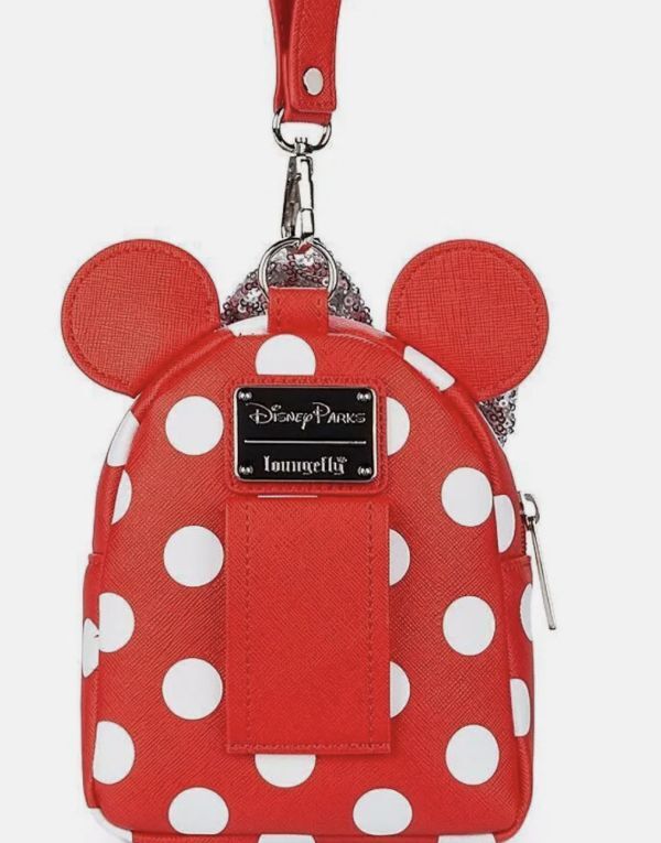 【Loungefly リスレット】ディズニー パーク ラウンジフライ 水玉 赤 スパンコール ミニ バッグ WDW Disney Wristlet Red リストレット_画像2