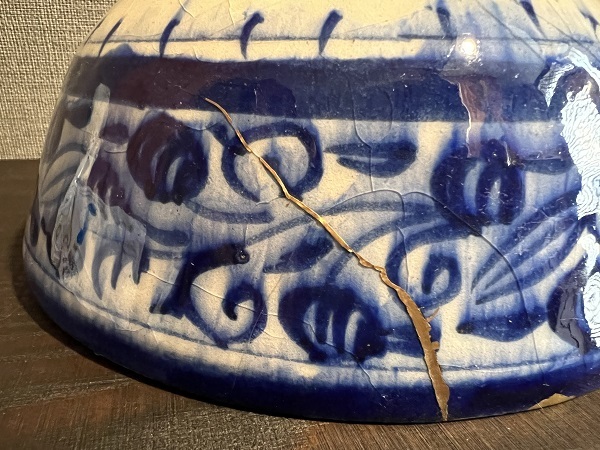 ペルシャ期 アンティーク白地花柄文様藍色染鉢 amg-004_画像5