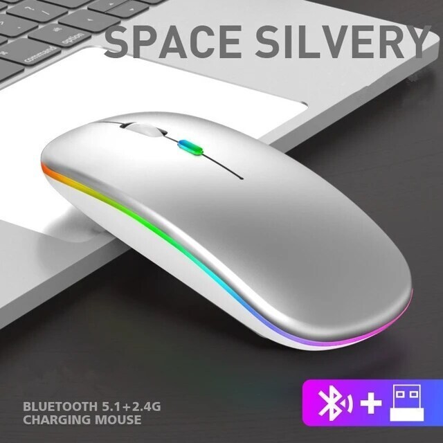 充電式ワイヤレスマウス Bluetooth+2.4GHz 無線 超薄型 静音 SPACE SILVERY