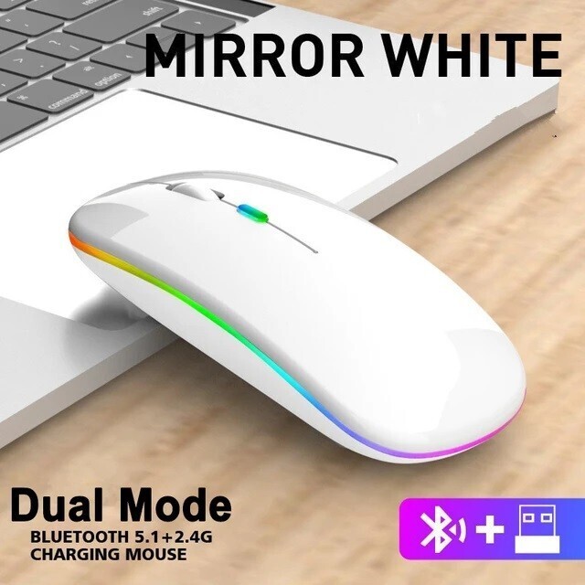 充電式ワイヤレスマウス Bluetooth+2.4GHz 無線 超薄型 静音 MIRROR WHITE_画像1