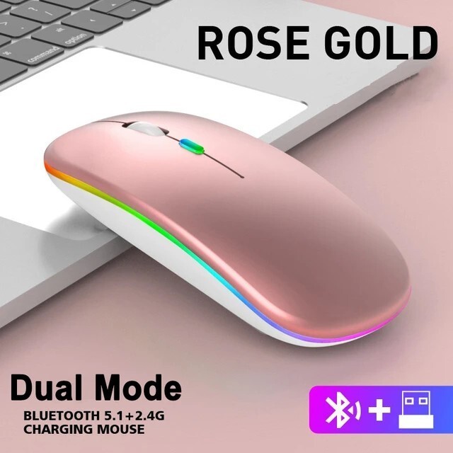 充電式ワイヤレスマウス Bluetooth+2.4GHz 無線 超薄型 静音 ROSE GOLD_画像1