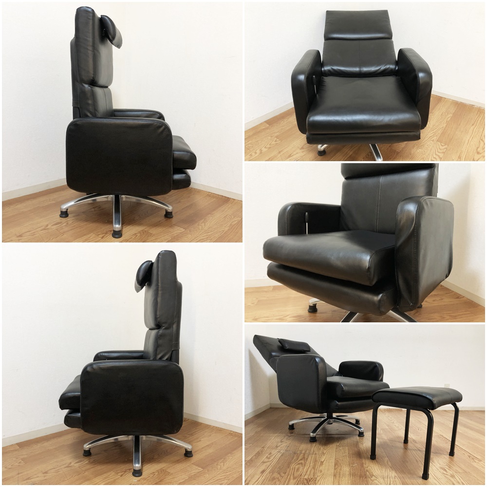 1 person for reclining sofa less -step adjustment possibility black imitation leather leather beautiful goods 1 seater . sofa legs to place on ottoman attaching 360° rotary personal chair 