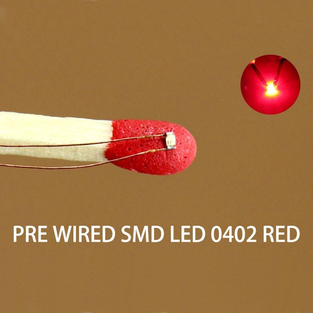 レッド ミニチュア 0.1mm銅線 配線付き SMD 0402 チップＬＥＤ 赤色 20本入り 電車模型 鉄道模型 建物模型 模型_画像3