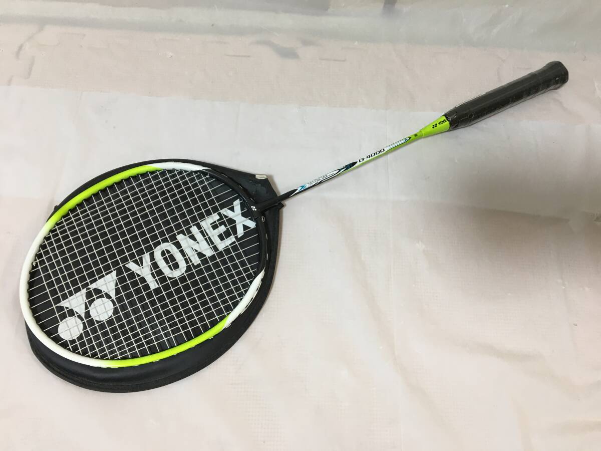 〇V222〇新品未使用品 YONEX ヨネックス B-4000 B4000G LM バトミントン ラケット ライムイエロー ブラック 中古カバー付の画像1