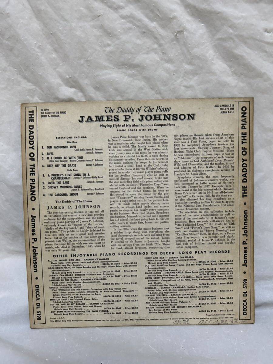 ◎V488◎LP レコード 10インチ US盤 JAMES P. JOHNSON ジェームズ P ジョンソン/THE DADDY OF THE PIANO/DL 5190_画像2