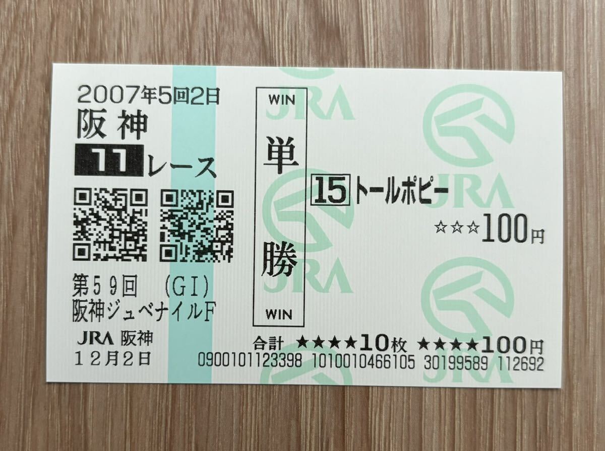 トールポピー 2007年阪神ジュベナイルF 全出走馬現地単勝馬券（3番人気660円）の画像1