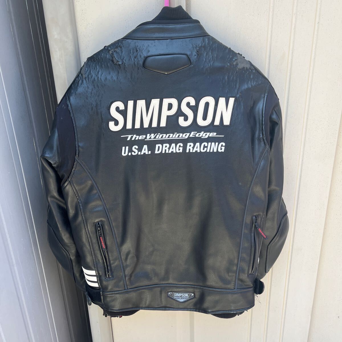 SIMPSON/シンプソン PUレザージャケット インナー付 ブラック ＬＬサイズ バイクウェア _画像2