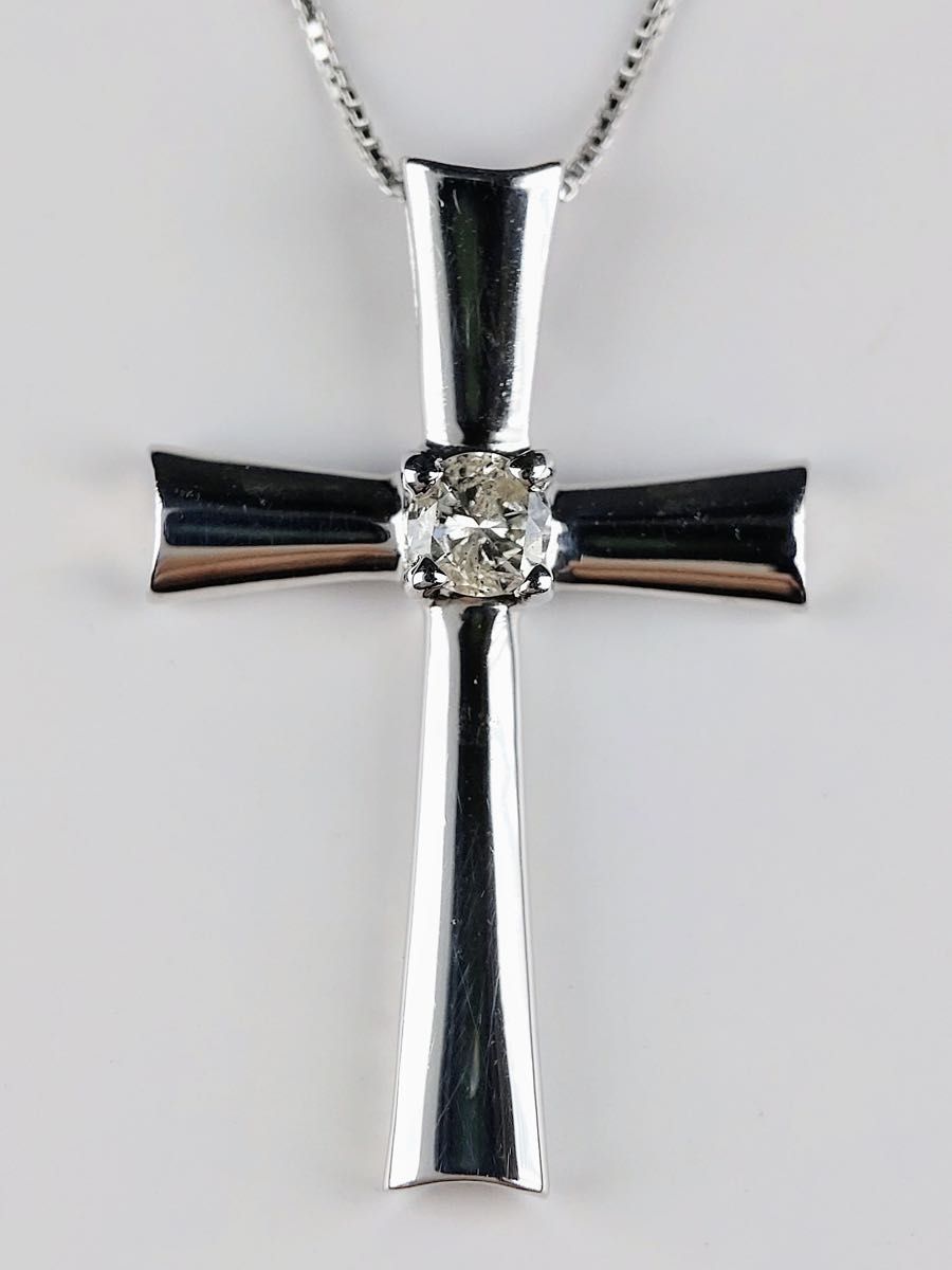 K18WG　クロスハート　ダイヤモンド　ネックレス　ペンダント　約40cm