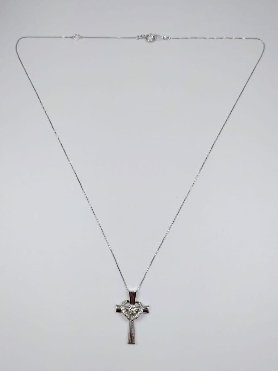 K18WG　クロスハート　ダイヤモンド　ネックレス　ペンダント　約40cm
