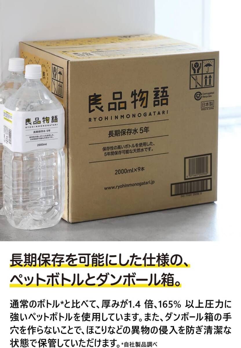 良品物語 長期保存水 5年 2L ×9本 [防災備蓄用、天然水]の画像6