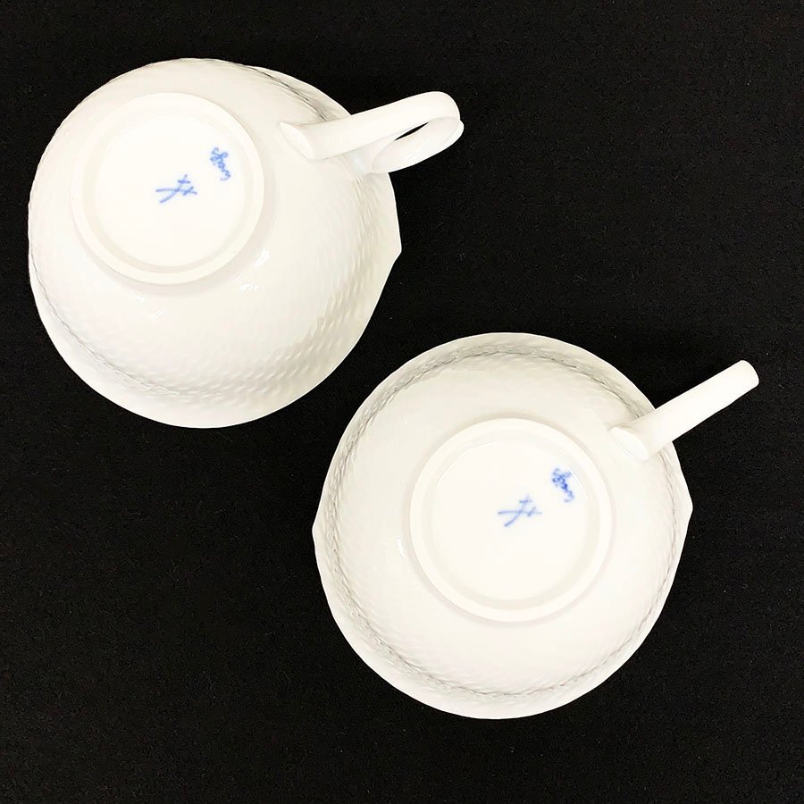 未使用品 Meissen マイセン 2客 ティーカップ+ソーサー コーヒーカップ ティカップ 食器 陶器 箱付き [M11609]の画像4
