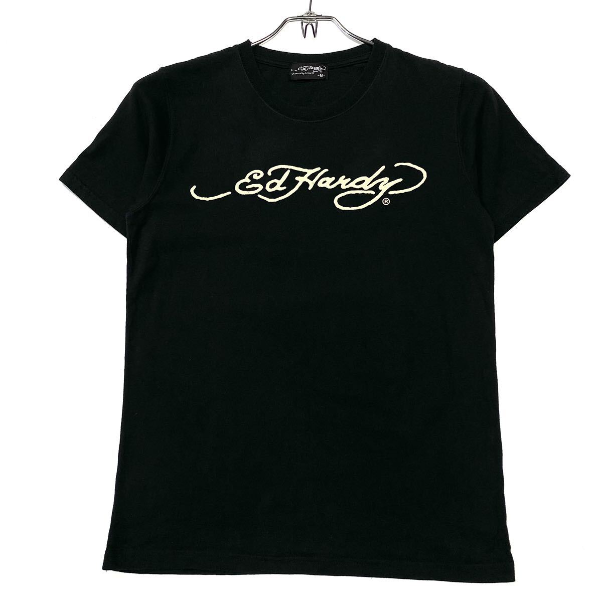 良品 Ed Hardy/エドハーディー スカルロゴTシャツ メンズM タトゥー柄 ブラック 半袖Tシャツ の画像3