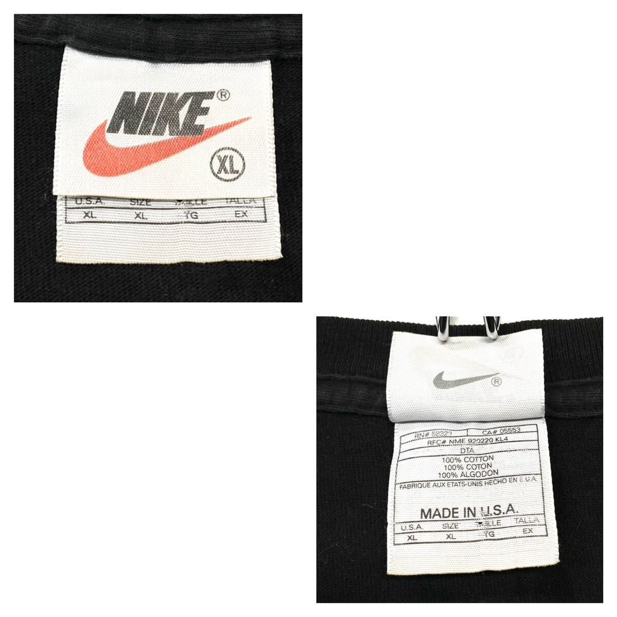 90's古着 USA製 NIKE/ナイキ Tシャツ スウッシュロゴ メンズXL ブラック プリントロゴ 半袖 ビンテージの画像2