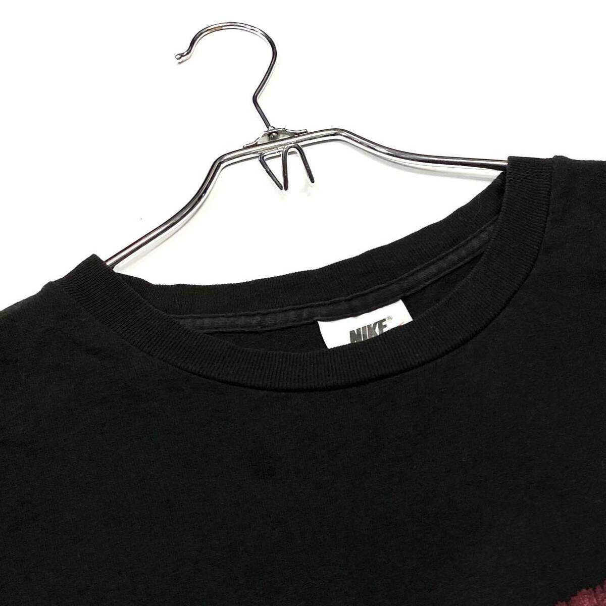 90's古着 USA製 NIKE/ナイキ Tシャツ スウッシュロゴ メンズXL ブラック プリントロゴ 半袖 ビンテージの画像4