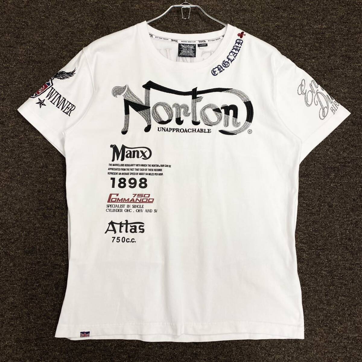 Norton(ノートン)半袖Tシャツ プリント 刺繍ロゴ メンズL ホワイト_画像1