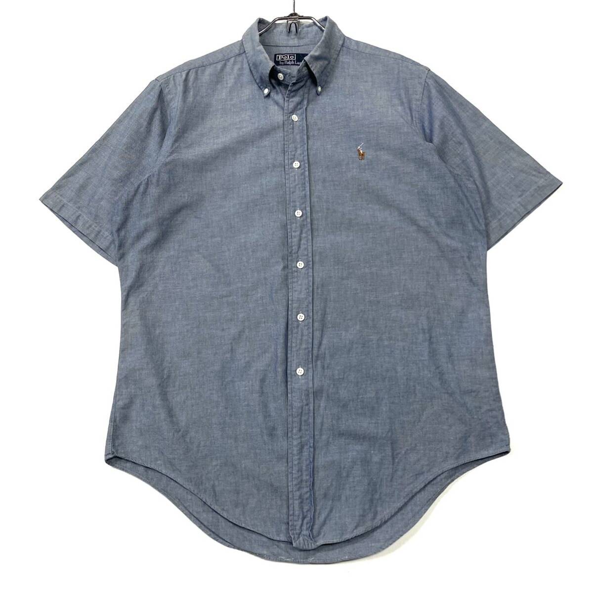 名門ハミルトン製 古着 Polo Ralph Lauren/ラルフローレン コットンBDシャツ メンズL ボタンダウンシャツ 半袖の画像1
