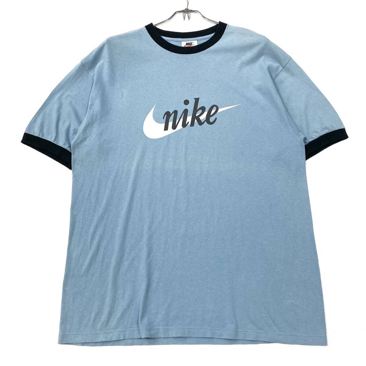 USA製 NIKE/ナイキ リンガーネックTシャツ メンズL ライトブルー/ネイビー_画像1