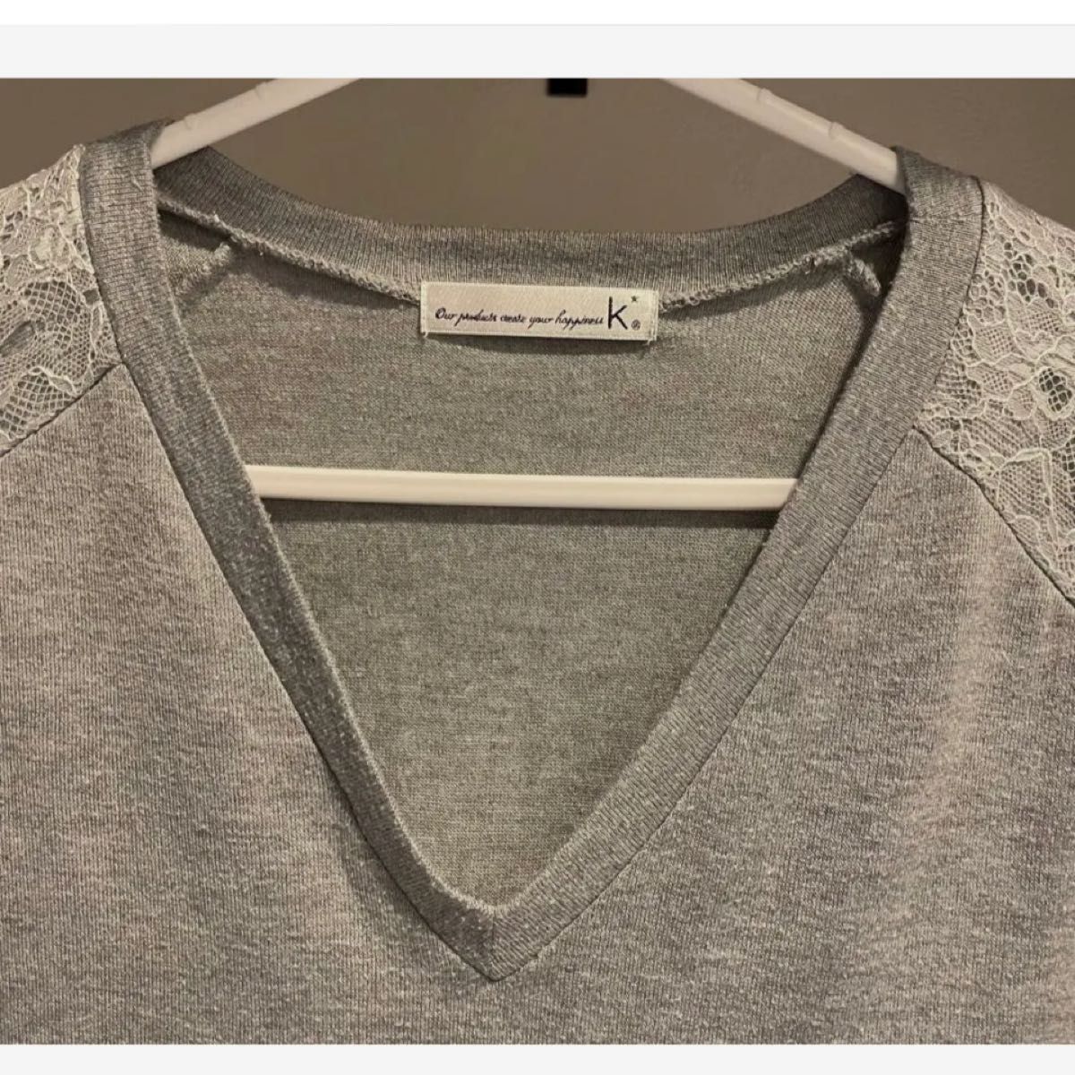 長袖　トップス　カットソー　ロンＴ　レースＴシャツ　フリーサイズ　グレー長袖カットソー無地　シンプルTシャツ